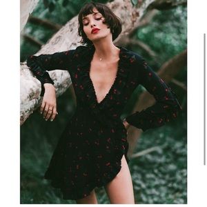 The Kooples Cherry Silk Ruffle Wrap Dress